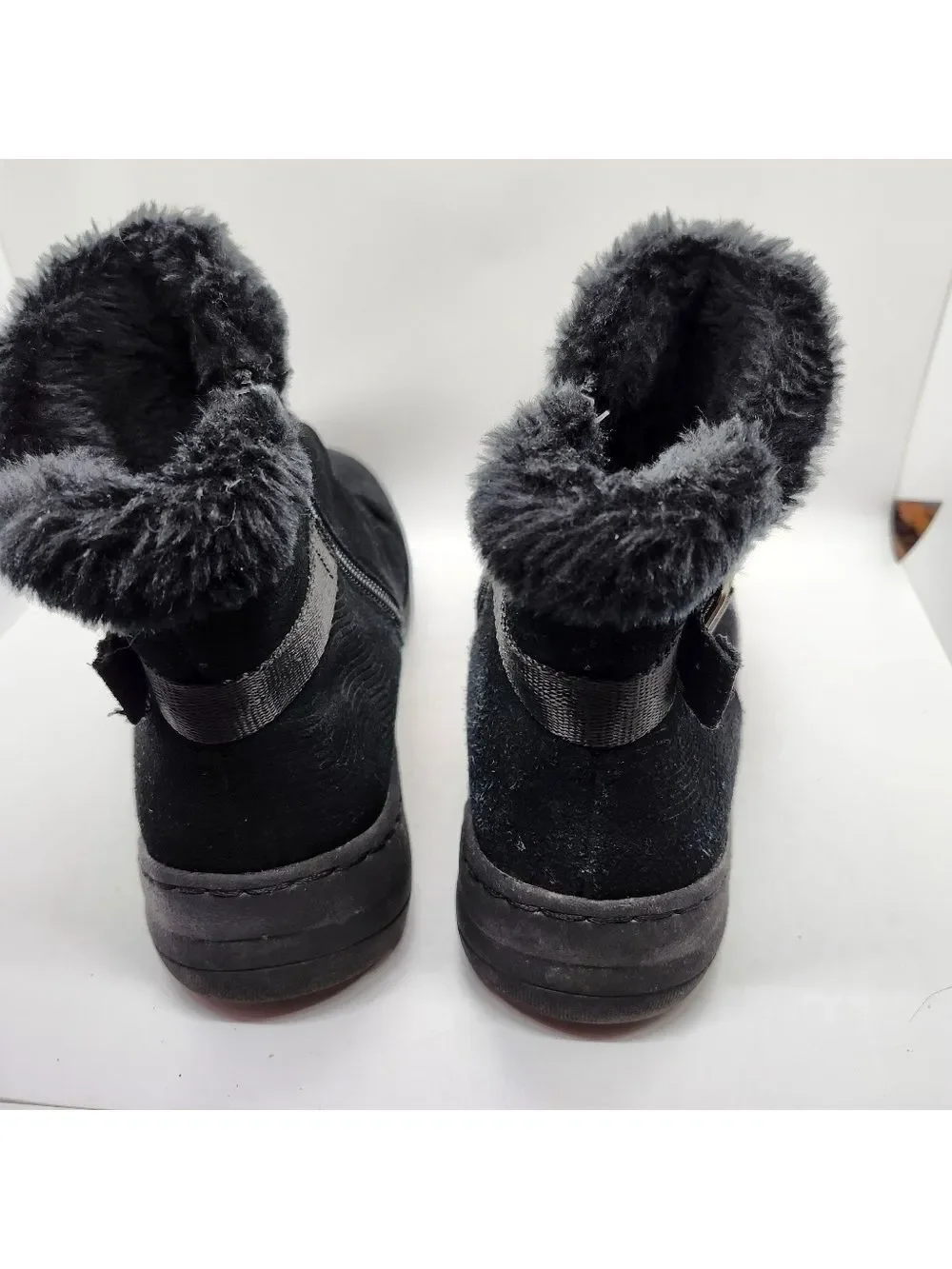 Baretraps Black Suede Ankle Boots with Faux Fur Trim Side Zip Sz 8M